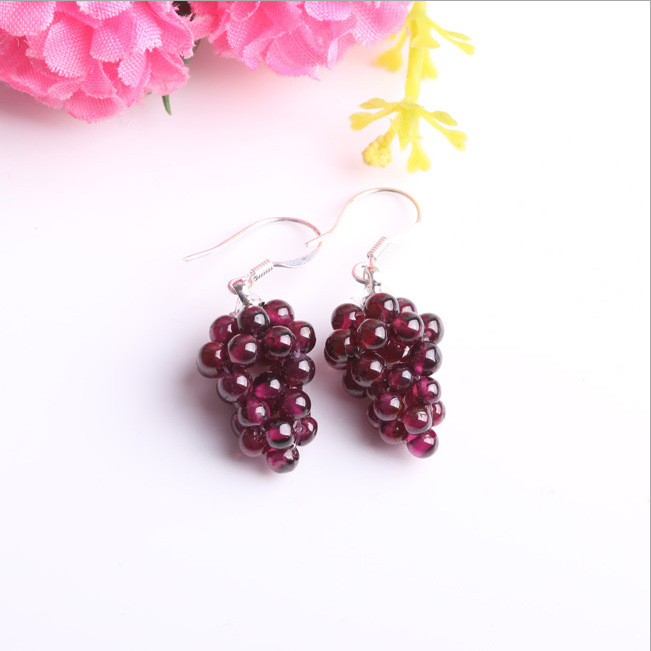 Mieli krištolo didmeninė prekyba granato vynuogių moteriškais auskarais iš 925 sidabro, kabliuko formos papuošalai iš korėjietiško stiliaus, šviežio stiliaus auskarai