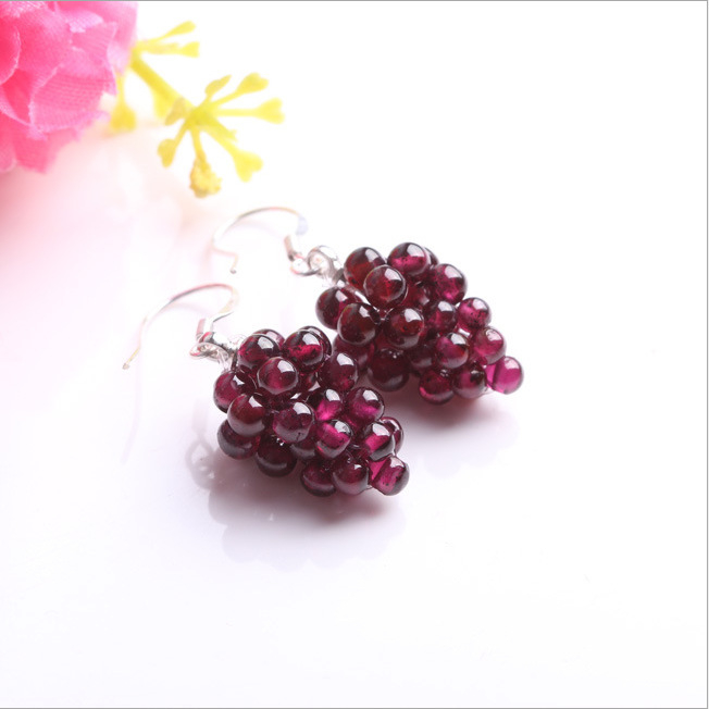 Mieli krištolo didmeninė prekyba granato vynuogių moteriškais auskarais iš 925 sidabro, kabliuko formos papuošalai iš korėjietiško stiliaus, šviežio stiliaus auskarai