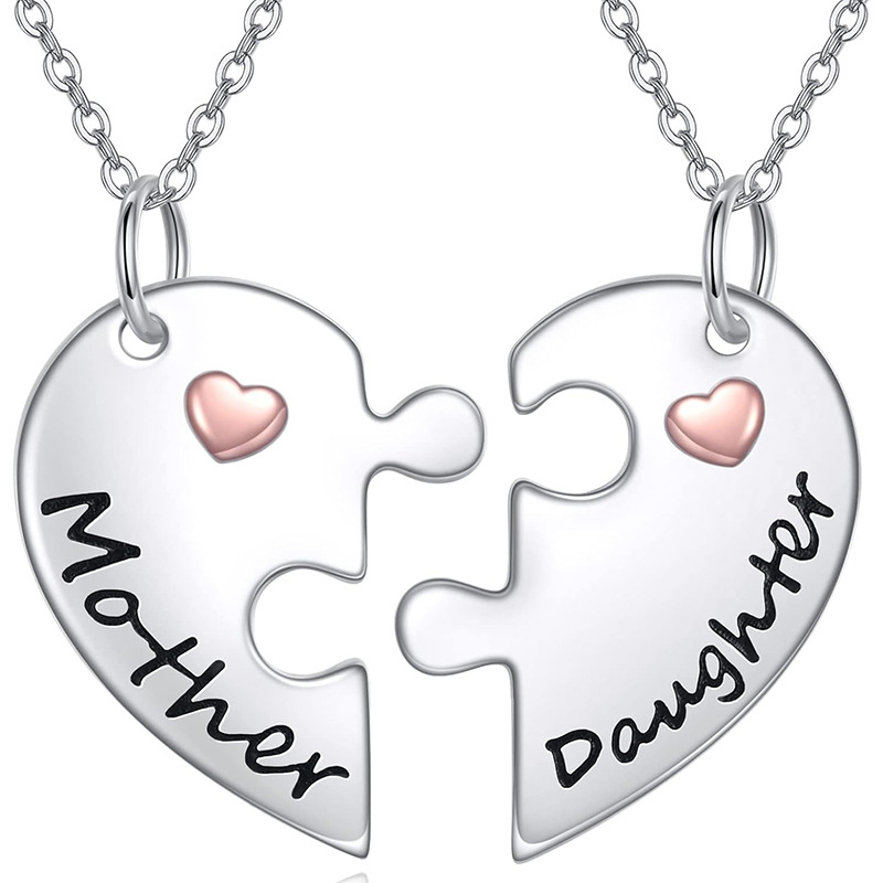 Hõbetatud emadepäeva sünnipäeva ehted, ema, tütar, isa, abikaasa, risti äärega kaelakee