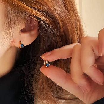 Σκουλαρίκια S925 επιχρυσωμένα με χρυσό 14 καρατίων με μπλε ζιργκόν για γυναίκες, μοντέρνα, ευέλικτα, προσβάσιμα, πολυτελή, συμπαγή σκουλαρίκια, σκουλαρίκια