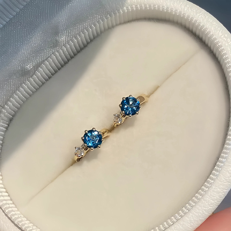 Σκουλαρίκια S925 επιχρυσωμένα με χρυσό 14 καρατίων με μπλε ζιργκόν για γυναίκες, μοντέρνα, ευέλικτα, προσβάσιμα, πολυτελή, συμπαγή σκουλαρίκια, σκουλαρίκια