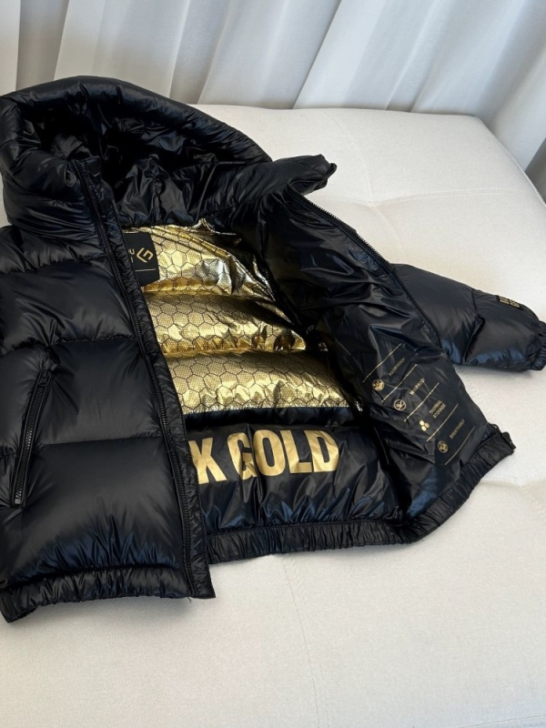 Nova originalna zimska dječja crno-zlatna zadebljana topla kratka puhasta jakna s kapuljačom za starije djevojčice