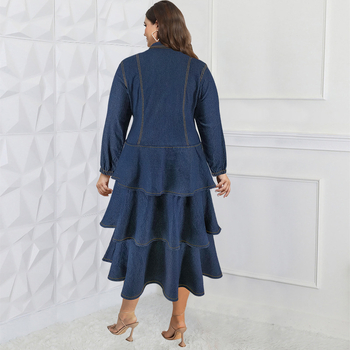 218511 Γυναικείο Φόρεμα με Μακρυμάνικο Τζιν και Πέτο, Μεγάλα Μεγέθη, Νέο, Διασυνοριακό, Μακρύ, Κέικ, Πηγή: Εργοστάσιο Άμεσης Πώλησης