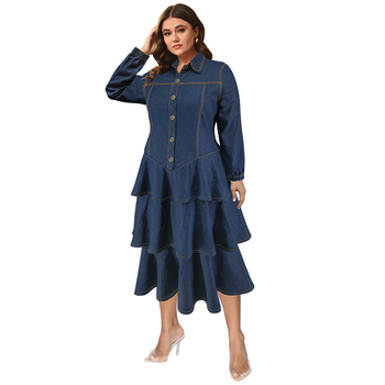 218511 Γυναικείο Φόρεμα με Μακρυμάνικο Τζιν και Πέτο, Μεγάλα Μεγέθη, Νέο, Διασυνοριακό, Μακρύ, Κέικ, Πηγή: Εργοστάσιο Άμεσης Πώλησης