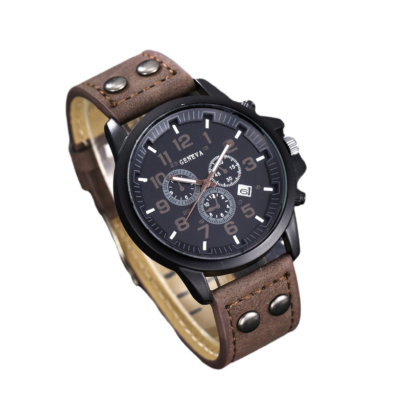 Piiriülene 2025. aasta uus moodne vabaaja meeste loominguline võltsitud kolme silmaga nahast kvartskella 5-osaline kinkekarbi ülikond