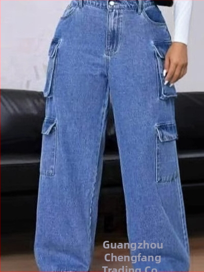 CargoJeansi naiste kombinesoonid, mitme taskuga teksad, lahtised sirged venivad püksid, piiriülene laoseis hulgimüügis