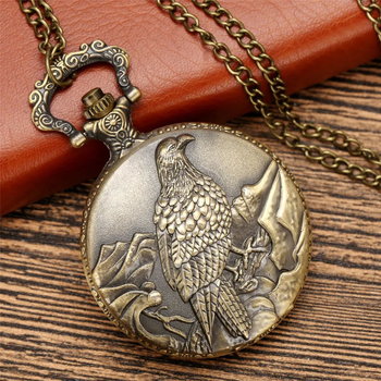 Vintage Eagle displeja kvarca kabatas pulkstenis ar bronzas kaklarotas ķēdi, izsmalcināta kabatas pulksteņa dāvana vīriešiem un sievietēm, tiešai pārdošanai