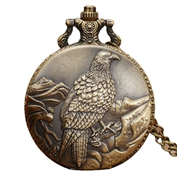 Vintage Eagle displeja kvarca kabatas pulkstenis ar bronzas kaklarotas ķēdi, izsmalcināta kabatas pulksteņa dāvana vīriešiem un sievietēm, tiešai pārdošanai