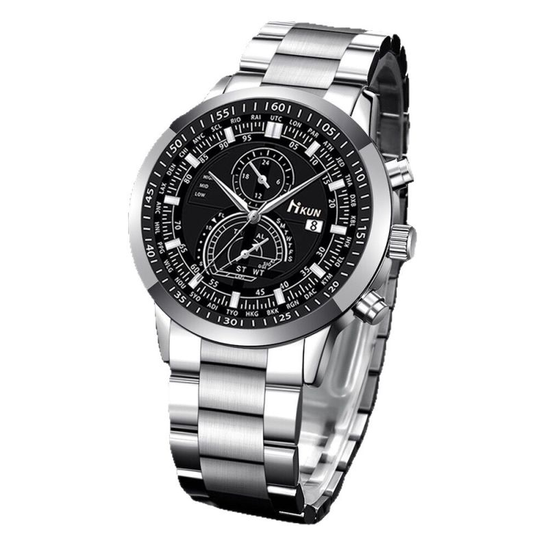 2025. aasta piiriülene uus moesuund meeste vabaaja spordi mitmekülgne terasribaga kvartskella 3-osaline kinkekarbi komplekt