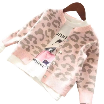Dječji kardigan s leopard printom u korejskom stilu za djevojčice u zapadnom stilu, proljetni i jesenski, za djecu srednje i male djece