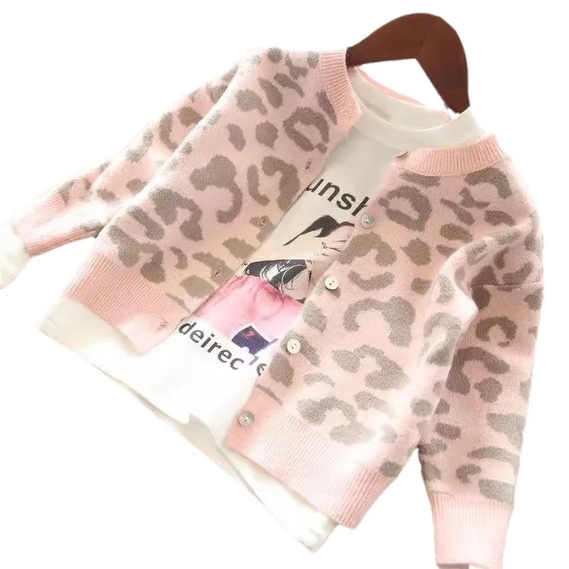 Dječji kardigan s leopard printom u korejskom stilu za djevojčice u zapadnom stilu, proljetni i jesenski, za djecu srednje i male djece