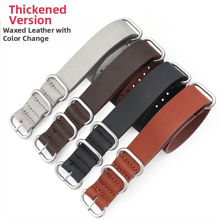 Удебелена каишка от имитация на телешка кожа, дебела кръгла катарама с халка върху кожена каишка NATO ZULU ZULU 18/20/22/24 мм