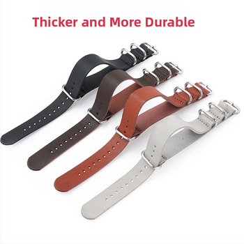 Удебелена каишка от имитация на телешка кожа, дебела кръгла катарама с халка върху кожена каишка NATO ZULU ZULU 18/20/22/24 мм