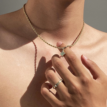 Κολιέ από τιτάνιο και ατσάλι με τετράγωνες γωνίες, ρετρό μενταγιόν από τιτάνιο και ατσάλι, αδιάβροχο και ανθεκτικό στον ιδρώτα, για άνδρες και γυναίκες