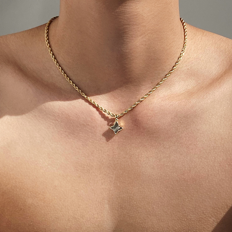 Titaanterasest kaelakee kuldne neljanurgaline õnnetähega retro titaanterasest ripats meestele ja naistele veekindel ja higikindel