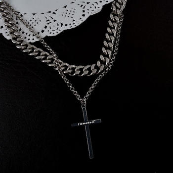 Κολιέ με διπλή στρώση από τιτάνιο και ατσάλι, κουβανέζικη χοντρή αλυσίδα, μοντέρνο, εξατομικευμένο μενταγιόν σταυρού από ανοξείδωτο ατσάλι, για γυναίκες