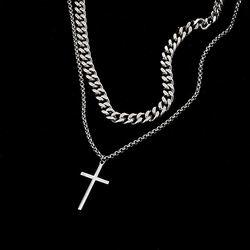 ins kahekihiline kombinatsioon virnastatud titaanterasest Kuuba paksust ketist kaelakee naistele trendikas isikupärastatud hiphop roostevabast terasest rist ripats