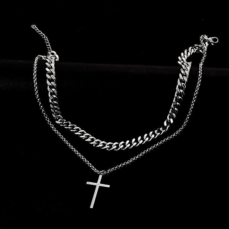 ins kahekihiline kombinatsioon virnastatud titaanterasest Kuuba paksust ketist kaelakee naistele trendikas isikupärastatud hiphop roostevabast terasest rist ripats