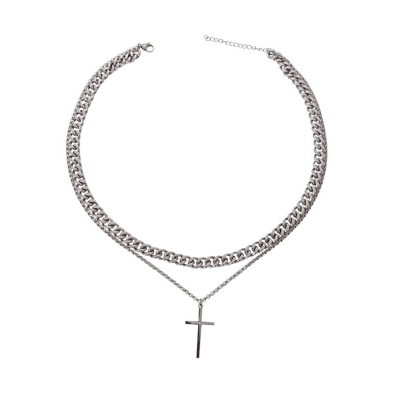 ins kahekihiline kombinatsioon virnastatud titaanterasest Kuuba paksust ketist kaelakee naistele trendikas isikupärastatud hiphop roostevabast terasest rist ripats