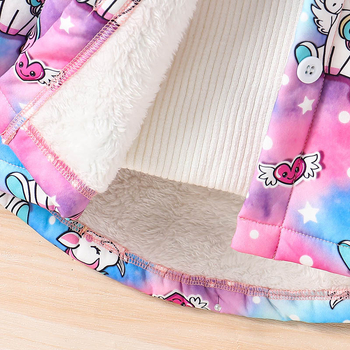 Παιδικά παντελόνια με μακριά μανίκια για υπαίθριες δραστηριότητες και casual εμφανίσεις, φθινοπωρινά και χειμερινά χρώματα, από γούνινο αρκτικό βελούδο, παιδικά παντελόνια με κουκούλα και στάμπα, τυπωμένα, για κορίτσια