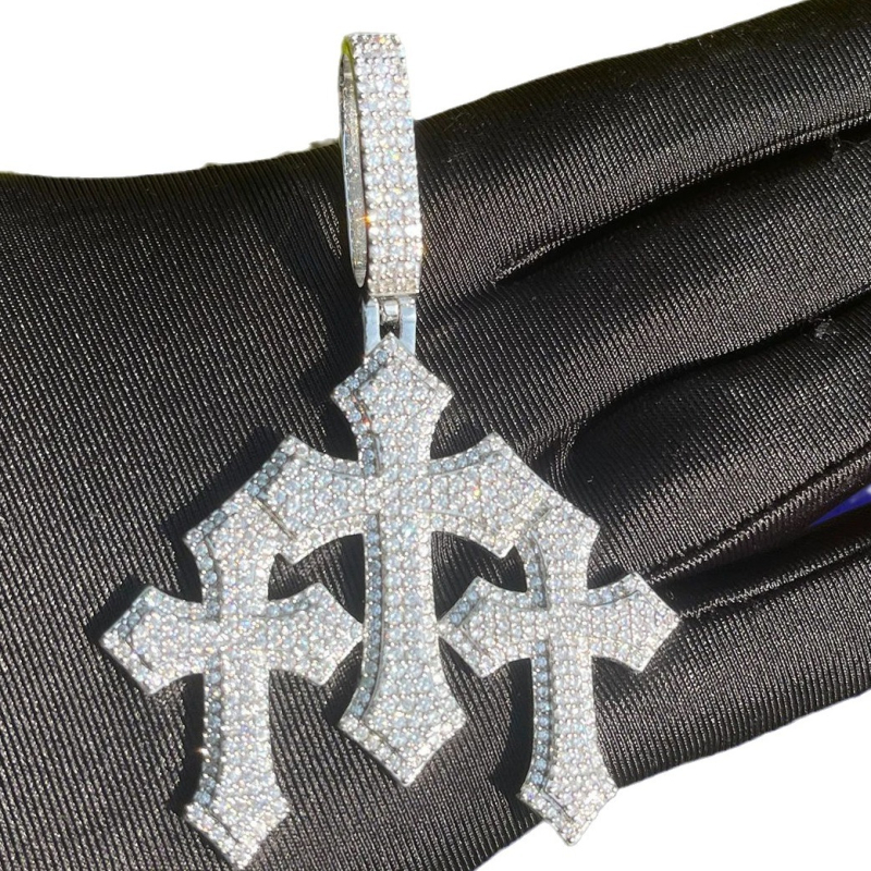 Piiriülene Euroopa ja Ameerika hiphopi liialdatud risti ripatsikaelakee meestele, vask-inkrusteeritud tsirkoon-hiphop ehted