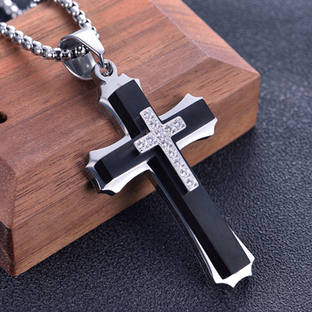 Κολιέ από τιτάνιο και ανοξείδωτο ατσάλι, πολυστρωματικός σταυρός για άνδρες με διαμάντια και ζιργκόν, ευρωπαϊκά και αμερικανικά στολίδια μόδας