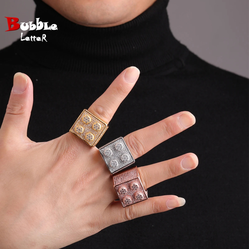 Väliskaubanduse Euroopa ja Ameerika hiphopi stiilis täringurõngas, päris kullast galvaniseerimisega, moodne, trendikas rõngas, meeste hiphop-rõngas