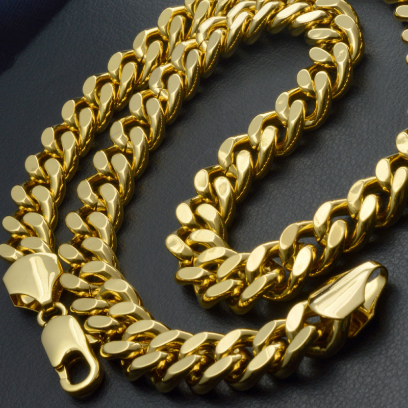 Täppketi laius 11mm, mõlemalt poolt piiriülene, kuummüük, Taobao Tmall meeste värvipüsivusega pikk kullatud, kõrge imitatsiooniga kaelakee