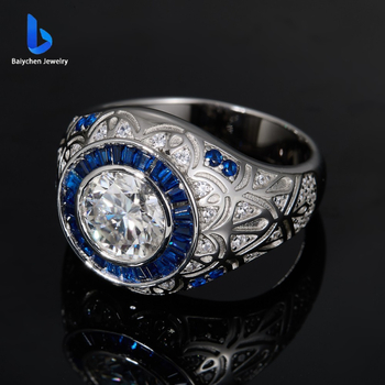 Δαχτυλίδι από ασήμι 925 με moissanite 3 καρατίων, κατάλληλο για ανδρική hip hop ρετρό μόδα, πάρτι, γενέθλια και άλλες περιστάσεις