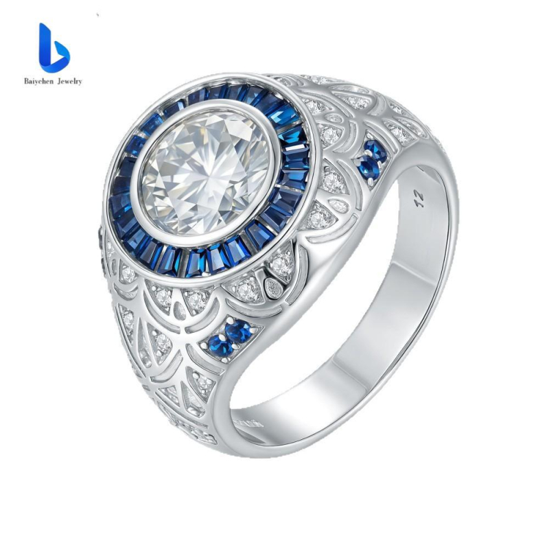 925 hõbedast 3-karaadine moissaniidist sõrmus, mis sobib meeste hiphop-retro stiilis rõivasteks, pidudeks, sünnipäevadeks ja muudeks sündmusteks.