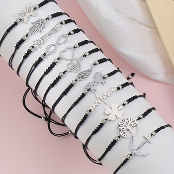 Amazoni kuum uus mustast köiest kootud sulamist geomeetrilise looma-taime 8-sõnalise valgusplaadi ühendusega reguleeritav käevõru