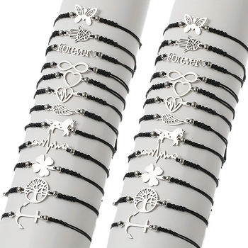 Amazoni kuum uus mustast köiest kootud sulamist geomeetrilise looma-taime 8-sõnalise valgusplaadi ühendusega reguleeritav käevõru