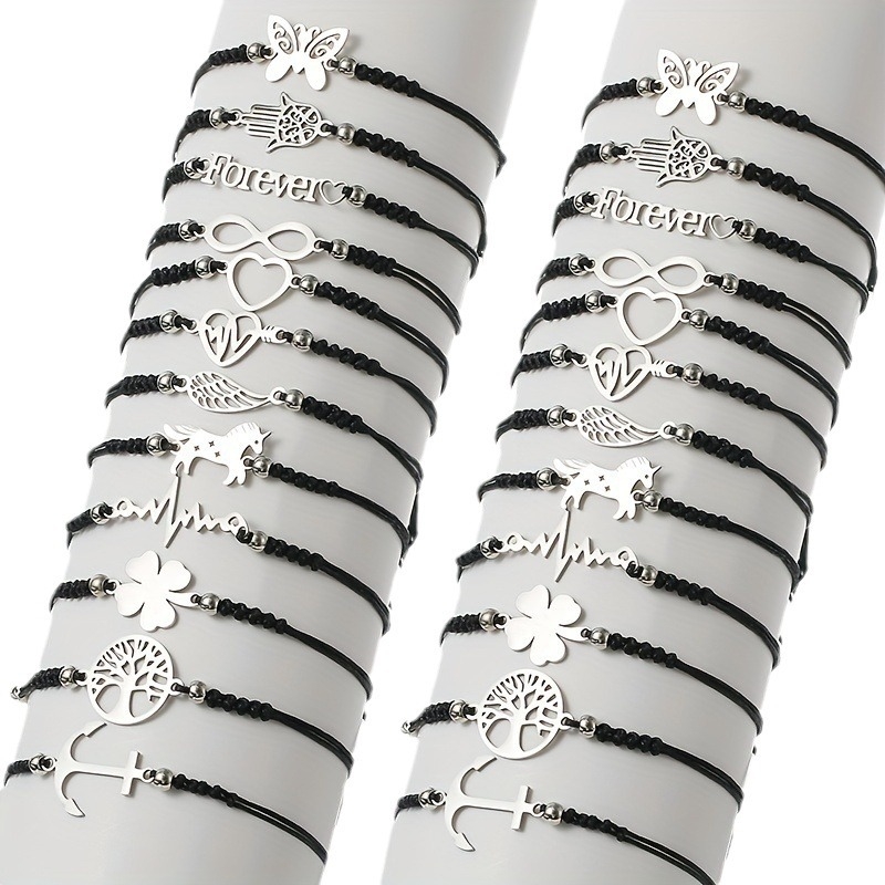 Amazoni kuum uus mustast köiest kootud sulamist geomeetrilise looma-taime 8-sõnalise valgusplaadi ühendusega reguleeritav käevõru