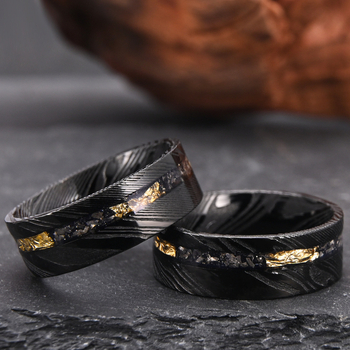 Δαχτυλίδι από ατσάλι Δαμασκού με ένθετο μετεωρίτη, χρυσό, πλατίνα, ανδρικό δαχτυλίδι, Ευρώπη και Ηνωμένες Πολιτείες, που πωλεί μια γενιά μαλλιών