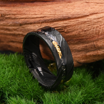 Δαχτυλίδι από ατσάλι Δαμασκού με ένθετο μετεωρίτη, χρυσό, πλατίνα, ανδρικό δαχτυλίδι, Ευρώπη και Ηνωμένες Πολιτείες, που πωλεί μια γενιά μαλλιών