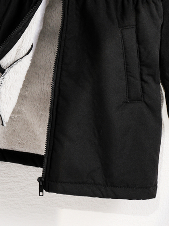 Μακρύ μπουφάν με κουκούλα και φλις επένδυση για κορίτσια, στενή μέση, μονόχρωμο, \