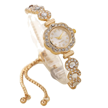 2025 Νέο Κορεατικό Στυλ Όμορφο Ρολόι με Δαντέλα και Στρογγυλό Διαμαντένιο Μπρασελέ με Κράμα και Διαμάντια, Χαλαζία, Dropshipping