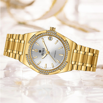 Ruiqi RUIQI piiriüleste plahvatuste kell veekindel helendav kuldne teemantmehaaniline kell