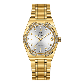 Ruiqi RUIQI piiriüleste plahvatuste kell veekindel helendav kuldne teemantmehaaniline kell