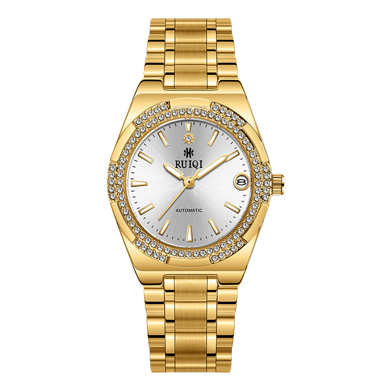 Ruiqi RUIQI piiriüleste plahvatuste kell veekindel helendav kuldne teemantmehaaniline kell