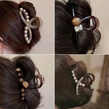 Κλιπ μαλλιών κορεάτικου στιλ με μαργαριτάρια και στρας, κλιπ Shark για χτένισμα updo, αξεσουάρ μαλλιών, φουρκέτα, νέο μοντέλο 2025, ευέλικτο και απαλό για τα μαλλιά