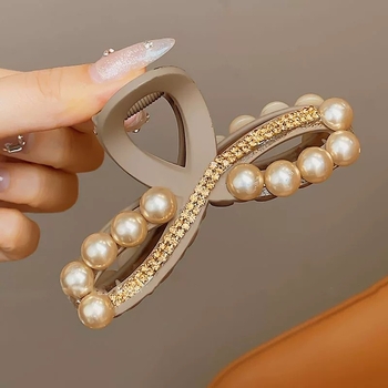 Κλιπ μαλλιών κορεάτικου στιλ με μαργαριτάρια και στρας, κλιπ Shark για χτένισμα updo, αξεσουάρ μαλλιών, φουρκέτα, νέο μοντέλο 2025, ευέλικτο και απαλό για τα μαλλιά