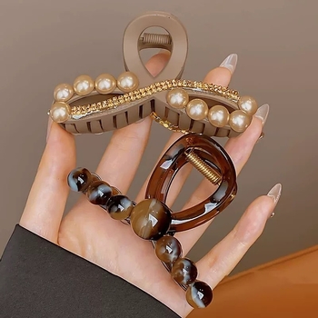 Κλιπ μαλλιών κορεάτικου στιλ με μαργαριτάρια και στρας, κλιπ Shark για χτένισμα updo, αξεσουάρ μαλλιών, φουρκέτα, νέο μοντέλο 2025, ευέλικτο και απαλό για τα μαλλιά