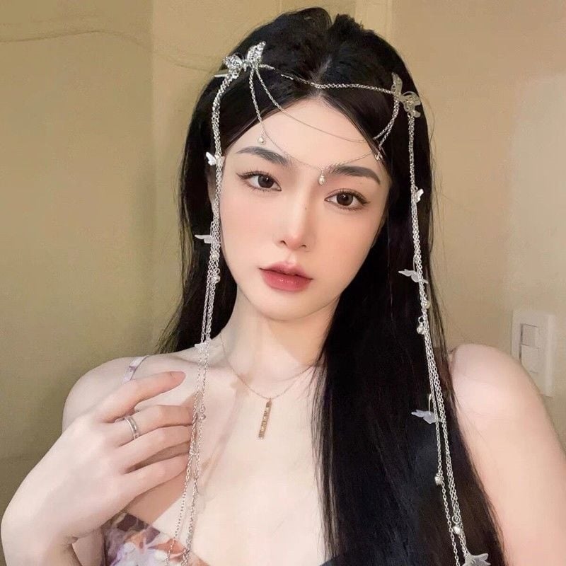 Eksotiska stila hanfu senā stila matu aksesuāri, pieres rotājumi, uzacu kulons, pieres ķēdīte, Hanfu tauriņa zieds, pušķīša matadata, pieres rotājumi