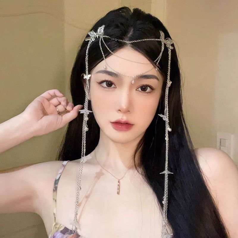 Egzotiško stiliaus hanfu senovinio stiliaus plaukų aksesuarai, kaktos papuošalai, antakių pakabukas, kaktos grandinėlė, hanfu drugelio gėlė, kutais papuošti plaukų segtukai, kaktos papuošalai