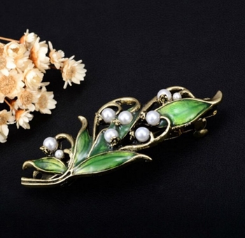 Εξωτερικό εμπόριο μόδας γυναικών vintage σμάλτο φύλλο φουρκέτα χάλκινο χρυσό κράμα φουρκέτα κορίτσι φουρκέτα μαργαριτάρι αξεσουάρ μαλλιών