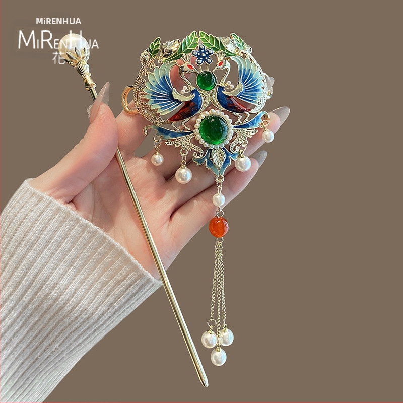 Нова фиба за коса с пискюл феникс в китайски стил, национален стил, дамска ежедневна дискова фиба за коса, персонализирана фиба за коса Cheongsam Hanfu, шапка