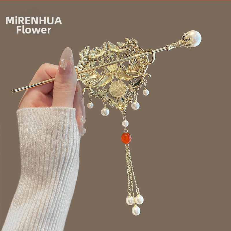 Нова фиба за коса с пискюл феникс в китайски стил, национален стил, дамска ежедневна дискова фиба за коса, персонализирана фиба за коса Cheongsam Hanfu, шапка