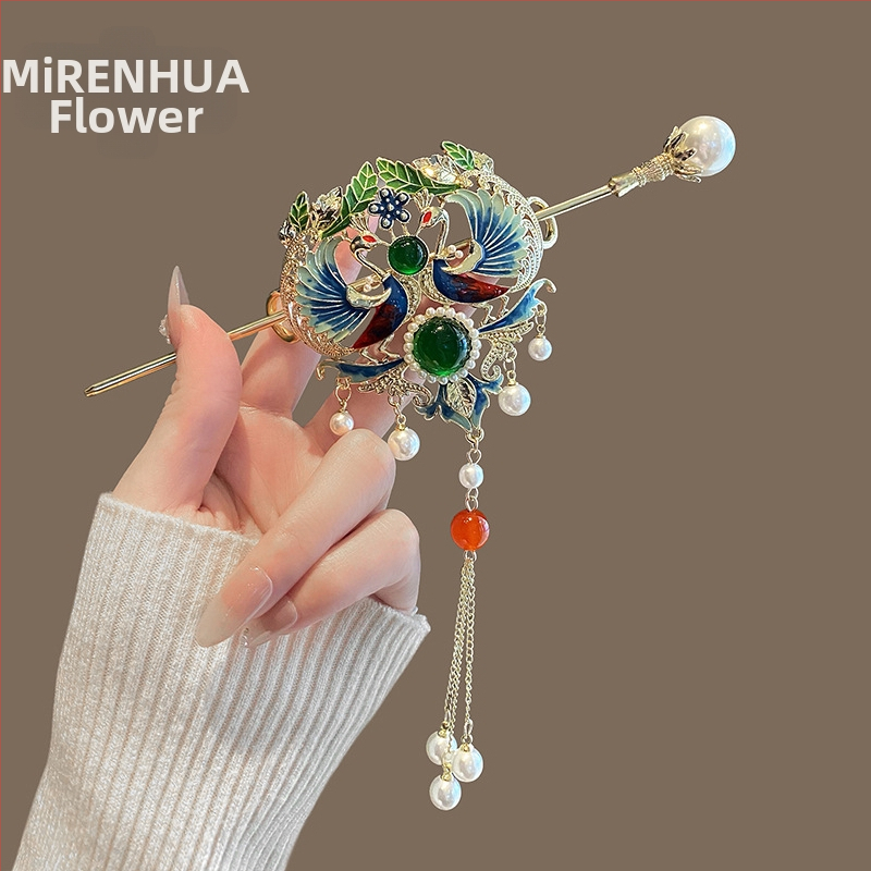 Нова фиба за коса с пискюл феникс в китайски стил, национален стил, дамска ежедневна дискова фиба за коса, персонализирана фиба за коса Cheongsam Hanfu, шапка