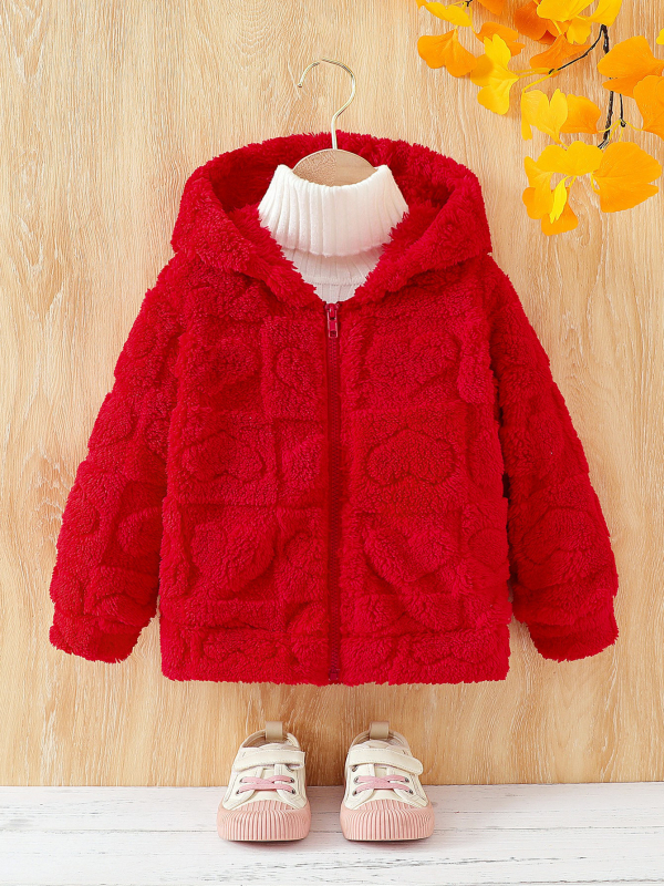 Tüdrukute ühevärviline paksendatud plüüsist armas südamekujuline pikkade varrukatega lukuga kapuutsiga mantel